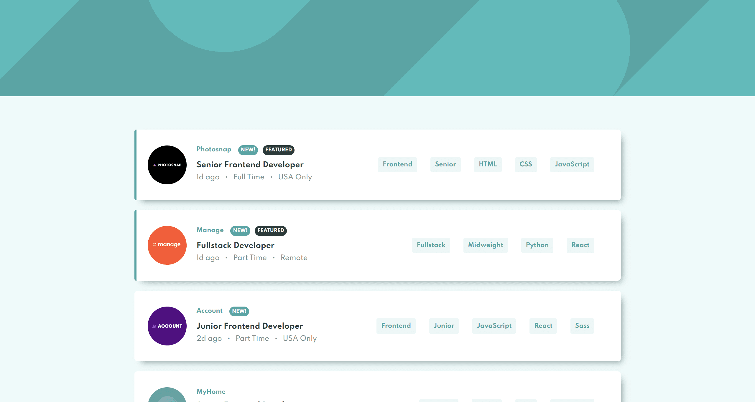 Job listing with filtering
